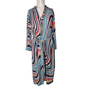 Sandra Darren Belted Jersey Knit Dress XL Office Stretch Flare Sleeve Disco